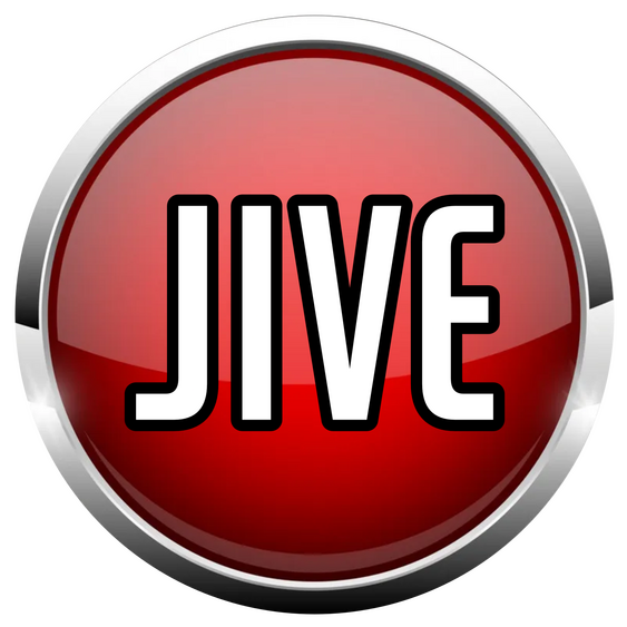 A smooth, shiny red button with the word JIVE in all capital letters. The official logo for Jivestreams.